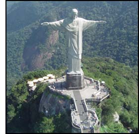 An open-armed Jesus on the top of Corcovado Hill, Salvador